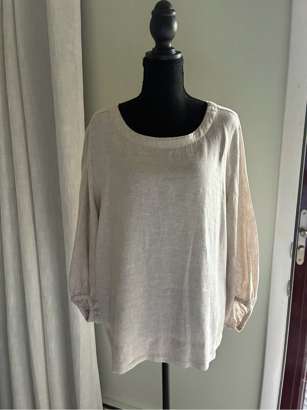 Matty M Natural Beige Scoop Neck Linen Blouse